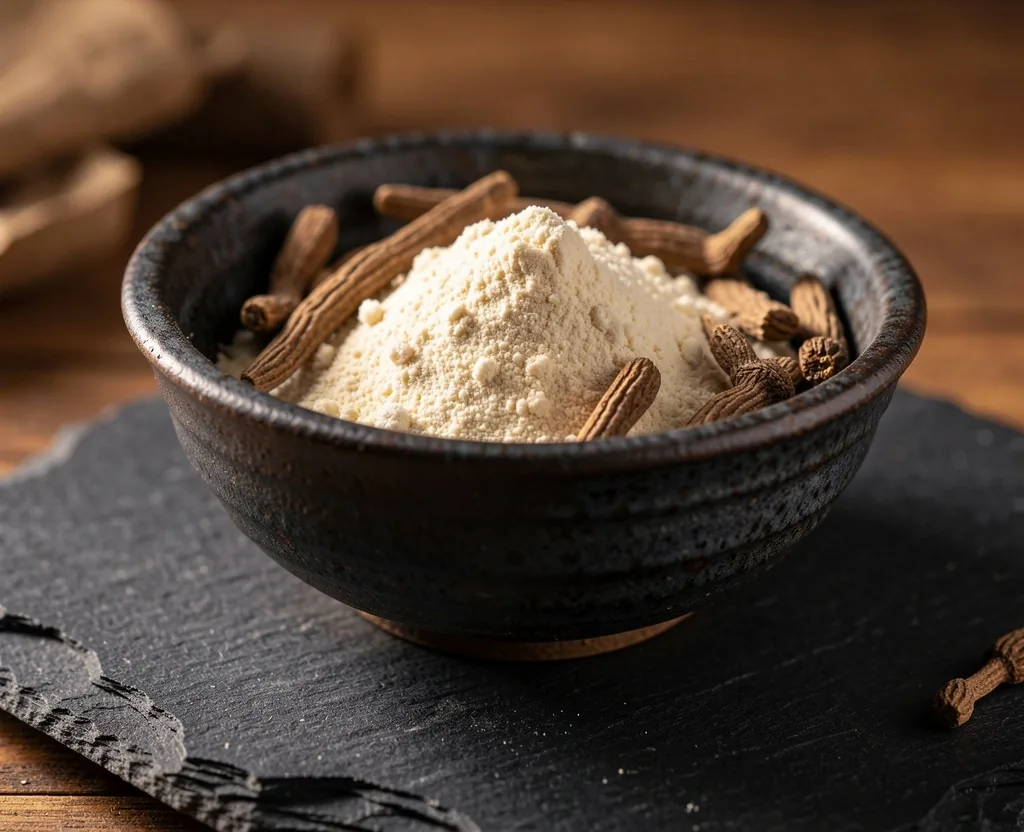 Ashwagandha root powder and whole roots